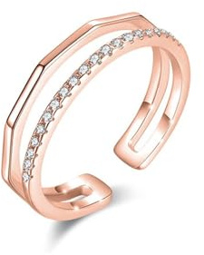 Wycian Verlobungsringe Frauen Ring Rose Gold 9K Roségold Au375 Runde Form Moissanit Größe 61 (19.4) Vorsteckring für Schwester Modern Schmuck Geschenk