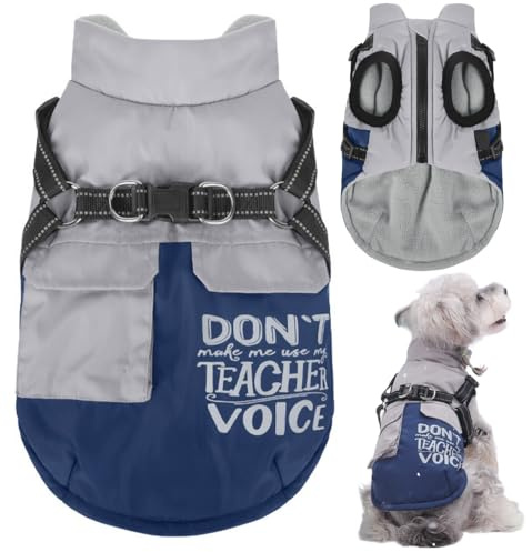 Vivi Bear Hundemantel mit Geschirr Winddicht wasserdichte Hundebekleidung Verstellbare Hundejacke mit Reflektierendem Reißverschluss Geeignet für Falcon Pudel Bichon Kleine und Mittlere Hunde[Blau L]