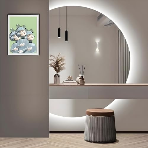 ZYBOWAYL Specchio da Bagno LED Mezzaluna con 3 Colori di Luce 110/120cm, Specchio da Parete Retroilluminato Antiappannamento, Impermeabile Antideflagrante(Left Cut,35L x 24 W)