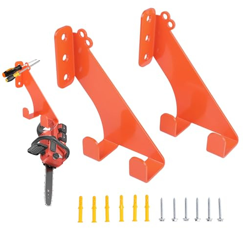 FENGJIAHUI 2 Stück Kettensägen Werkzeughalter, Motorsägenhalter, Strapazierfähiger Stahl Wandhaken, Orange Motorsägenhalter, Gerätehalter für Gerätehalterung Zubehör Befestigung Wandhalter