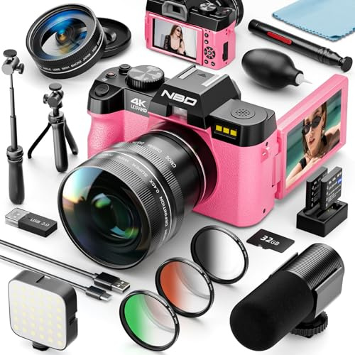 NBD Appareil Photo Numérique 4K 48MP: *​Kit 16-en-1​* avec Autofocus, Vidéo 4K/60fps & Écran Orientable 180°, Zoom 16X, WiFi(Rose)