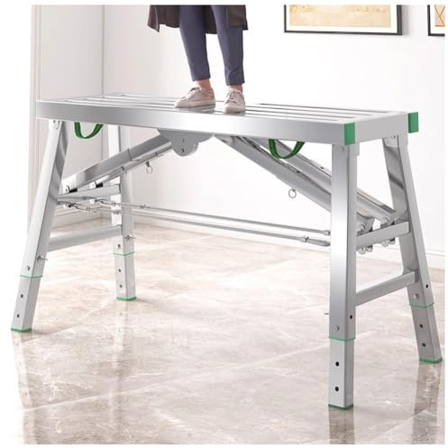 Verstellbare Höhe, tragbare Gerüst-Arbeitsbühne, 350 kg Kapazität, zusammenklappbare Stahl-Trittleiter (140 x 40 cm) für Haus, Garten und Bau