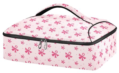 JUMBEAR Carino fiocco rosa isolato casseruola per cibi caldi o freddi, porta lasagne per feste potluck, picnic, spiaggia, adatta per pirofile da 22,9 x 33 cm
