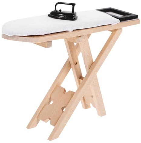 Veemoon Mini Mesa de Planchar en Miniatura de Madera para Casa de Muñecas, Kit de 2 Piezas Mini Plancha Negra, Muebles Decorativos Creativos para Juguetes y Juegos de Muñecas