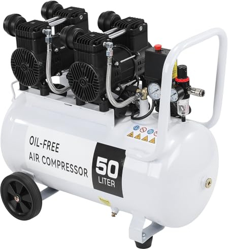 Flüsterkompressor Druckluftkompressor Kompressor 230 Volt 10 Bar 2,2 KW 50 Liter, 50 L Ölfrei Compressor inklusive Druckminderer und Wasserabscheider