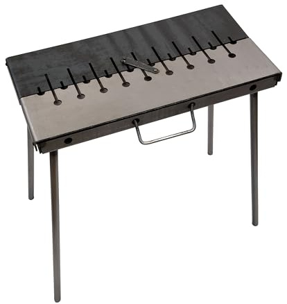 Mangal BBQ Kebab Charcoal Grill Day & Night Edition – Pieghevole Suitcase Grill in acciaio da 3 mm per 10 skewers – Barbecue portatile da esterno per eventi romantici, campeggio, giardino e picnic
