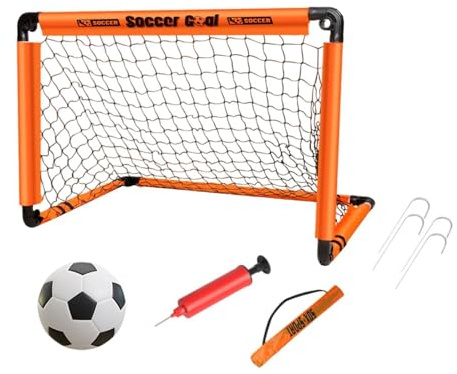 QUXVUIS Portería de fútbol portátil para niños, Interior y Exterior, con balón, para Entrenamiento de fútbol y Desarrollo Habilidades. Fácil Montar y Desmontar. Red , Naranja , 90x60cm