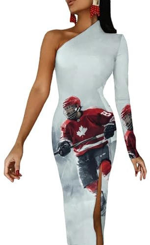 Vestido largo de manga media con hombros descubiertos para mujer con bandera de Canadá, vestido largo de media manga con abertura, vestido de cóctel, Estilo:, XS