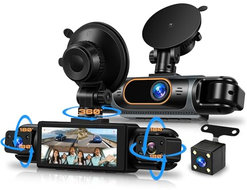 Rimoody 4 Canales 360° Dashcam Coche, 4 Cámaras 1080P Delantera Trasera Izquierda Derecha, Pantalla IPS 3.16 Pulgadas, Visión Nocturna IR, Grabación en Bucle, Vigilancia Aparcamiento 24H