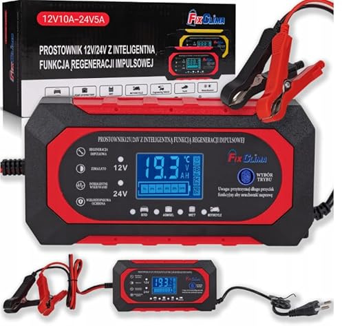 Cargador inteligente de batería de coche 12 V 10 A/24 V 5 A – Cargador automático de mantenimiento con pantalla LCD y función de reparación de pulso para coche, moto, camión, AGM, gel, baterías de
