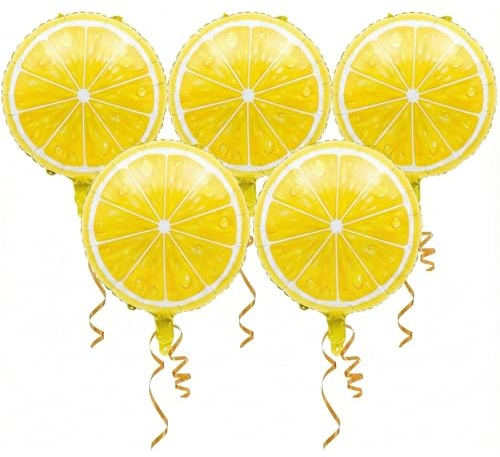 DazzJoy 5 Stück Hawaii Deko Zitronen Luftballons, Sommer Zitrone Ballons, Sommer Zitronen Deko Luftballon, Hawaii Party Deko Zitrone Folienballon, Sommerdeko Helium Ballons für Garten Deko Draußen