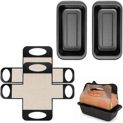 Kastenform für Brot, 2er Set, 25 x 15 x 6 cm, Karbonstahl, 2 Backmatten | Leichtes Lösen dank Antihaftbeschichtung und Silikon-Backmatten