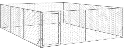 Verzinkter Stahl Hundezwinger 3x4x1 m mit Tür, Outdoor-Hundekäfig mit sechseckigem Netzdesign für Luftzirkulation, abschließbares Riegelsystem, großer Aktivitätsbereich