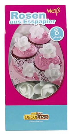 Dekoback Weiße Esspapier-Rosen, 8Stk