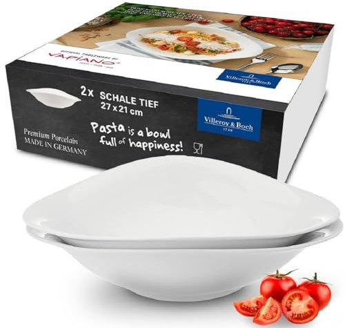Villeroy & Boch - Vapiano Piatto Da Pasta Set di 2 Bianco, Lavabile in Lavastoviglie, Adatto per Microonde, Set di Stoviglie, Piatti, Scodella, Ciotola, Porcellana Premium