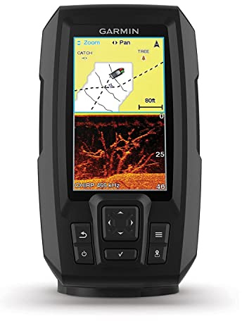 Garmin Striker 4 cv mit Wandler, 4 Zoll GPS Fishfinder mit Chirp traditionellem und ClearVu Scanning Sonar Wandler und integrierter Quickdraw Contours Mapping Software