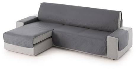 Textilhome Chaiselonguebezug Adele Links 240 cm Gesteppt Grau | Reversibler, gesteppter Chaiselongue-Schutz. Schützt vor Flecken, Tierhaaren, Staub und Abnutzung. Waschbar.