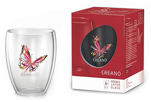 Creano doppelwandiges Tee-Glas, Latte Macchiato, Thermobecher Schmetterling | 250ml in exklusiver Geschenkbox (Rot)