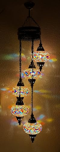 Samarkand - Lights Handgefertigte Orientalische Mosaiklampe Mosaik Glas Hänge Lampe Pendelleuchte Deckenleuchte Aussenleuchte Handarbeit Hängeleuchte Hängelampe Größe 3/5 x Glas/L/BUNT