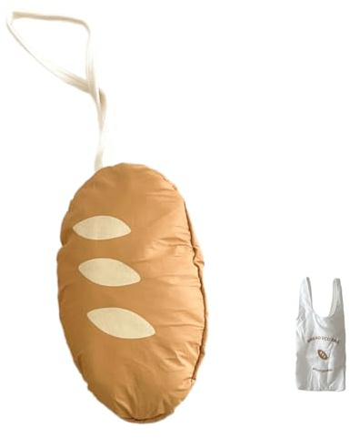 Qcbuegof Sac à provisions pliable en forme de pain de dessin animé, grande capacité, réutilisable, lavable, sac à main portable pour les courses et les voyages