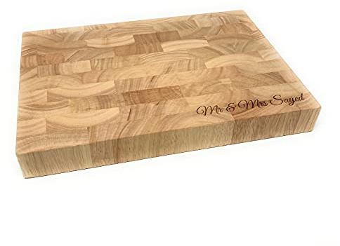 Personalised Extra Thick End Grain Heveawood Chopping Board - New Home Birthday Wedding Engraved Gift