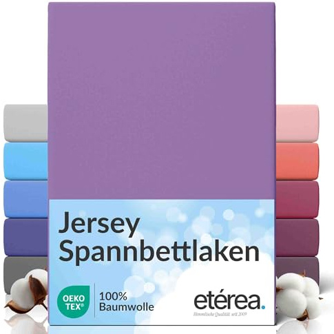 etérea Comfort Jersey Påslakan 90x200cm - 100x200 Oekotex Made in Green - 100% bomull, jersey, monterat lakan upp till 25 cm högt - lakan 90x200-100x200 cm Violett
