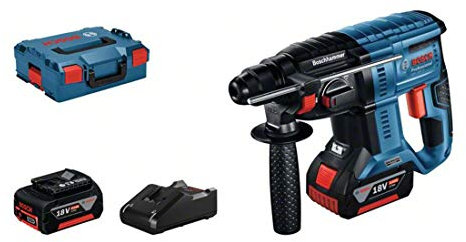 Bosch Professional 18V System Akku Bohrhammer GBH 18V-21 (max. Schlagenergie 2 J, inkl. 2x GBA 18V 4.0Ah Akku, Schnellladegerät GAL 18V-40, L-BOXX)