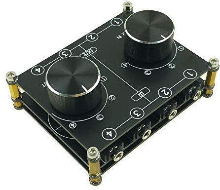 Audio Switch Box with 4 Input 4 Outputs 3.5mm AUX Switch Stereo Audio Selection Box Line Router Splitter Combinator for Home Audio