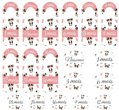 Séparateur de penderie de bébé thème panda 9 diviseurs de vêtement plus 9 étiquettes penderie tiroirs, organisateur de garde robe pour bébé, cadeau de naissance baby shower