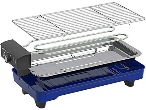 Barbecue Griglia Grill elettrico da interno Griglia senza fumo GRILL 1500W BBQ Grill Electric BBQ e piastre di griglia antiaderente con controllo della temperatura, vassoio flessibile rimovibile, blu