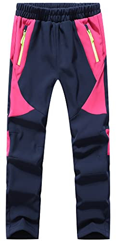 BenBoy Kinder Softshellhose Gefüttert Skihose Thermohose Wasserdicht Winter Schneehose Jungen Mädchen Wanderhose Outdoorhose,KZ0008-Pink1-M