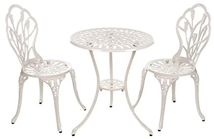 Birendy Tisch Set 152405C1551 stabiles Gartenmöbel Set Balkonset Bistroset Aluminium Guss (Weiß)