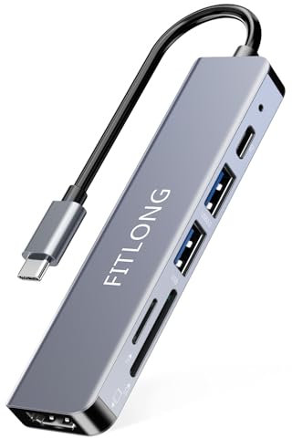 FITLONG USB C Hub, USB C Adapter kompatibel mit MacBook Pro/Air Adapter, 6 in 1 mit 4K HDMI Ausgang, SD/TF Kartenleser, 100W PD, kompatibel mit Laptop und andere Typ C Geräten