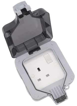 XJYMCOM Outdoor Socket Weatherproof Switched Power Single Socket IP66 13A Waterproof Wall Electrical Outlets for Garden Outside