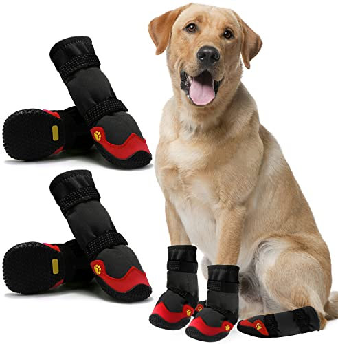 Hundeschuhe, wasserdichte Hundeschuhe, Hundeschuhe für heiße Gehwege mit reflektierender, robuster Anti-Rutsch-Sohle, Outdoor-Hundeschuhe für kleine, mittelgroße und große Hunde, 4 Stück