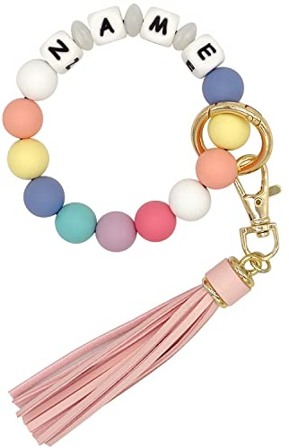 Starsprairie Portachiavi con braccialetto personalizzato Portachiavi con perline in silicone elastico Braccialetto con nappa Portachiavi per auto portatile da casa