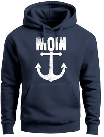 Neverless® Hoodie Herren Moin Anker Retro Print Aufdruck Maritim Nordisch Kapuzen-Pullover Männer Fashion Streetstyle