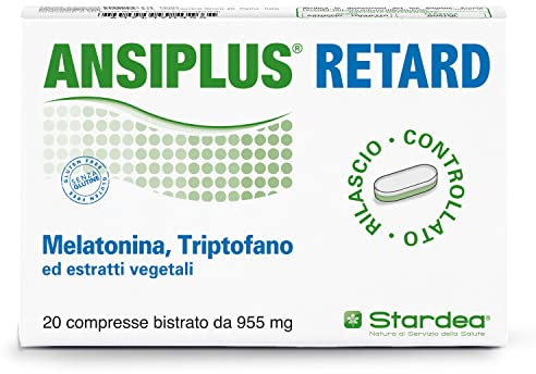 Ansiplus Retard | Integratore Melatonina Retard, Valeriana, Giuggiolo e Vitamine B con Triptofano, Per Risvegli notturni, Addormentamento, Melatonina per dormire, 20 Compresse, Notte | Stardea