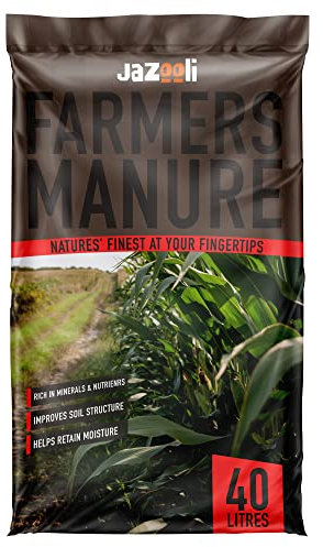 Jazooli Organic Farmyard Manure - 40L Horse Manure for Garden, Rich in Organic Matter, Plant Fertiliser Indoor & Outdoor Use - Lawn Fertiliser, Garden Compost & Soil Enricher -17kg