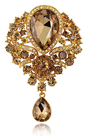 Teardrop Brooch Pin Rhinestone Flower Brooches for Women Created Crystal Brooch Shiny Vintage Gold Plated Pendant Jewellery DIY Accessory for Dress Suit