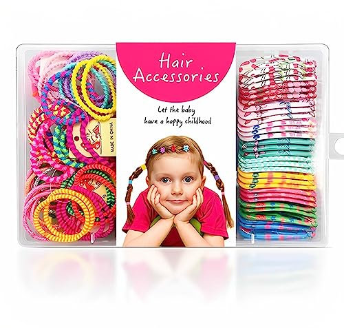 Confezione di 130 Accessori per capelli di varietà, Clip per coda di cavallo per le ragazze, Barrette per capelli elastici cravatte per capelli in gomma per i bambini