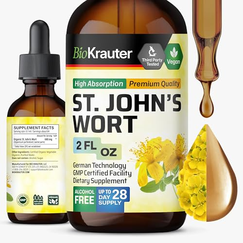 BIO KRAUTER® St Johns Wort for Calm & Mood Support - Vegan St. John's Wort for Relaxation & Emotional Wellness Support - Calm Drops 2 Fl.Oz., 28-Day Supply, Alcohol & Sugar Free Herbal Supplements