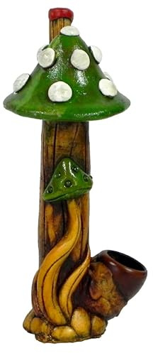 Tall Mushroom Figurine - Handmade Toadstool Nature Trippy Art Natural Coconut Bowl Gifts for Smokers (Green)