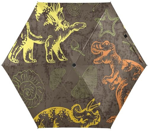 KAAVIYO Bunter Abstrakter Dinosaurier Regenschirm UV-Schutz Taschenschirm Umbrella Klein Leicht Schirm Kompakt Schirme für Mädchen Reise Strand Frauen
