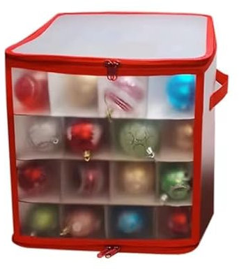 Angaekkot Aufbewahrungsbox für Weihnachtskugeln,64 Zellen christbaumkugeln Aufbewahrung,Baumschmuck Aufbewahrung mit Griffen und Reißverschluss, Weihnachtsschmuck