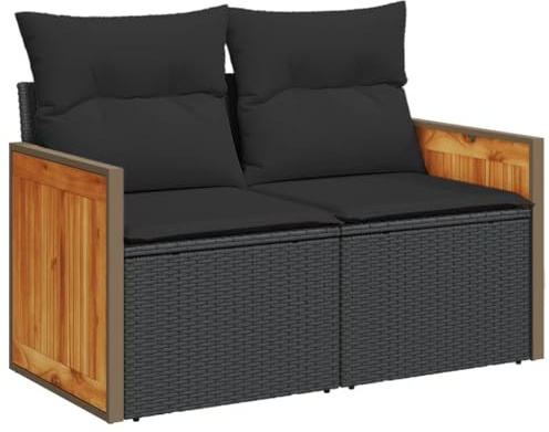 vidaXL Gartensofa mit Kissen 2-Sitzer Schwarz Poly Rattan