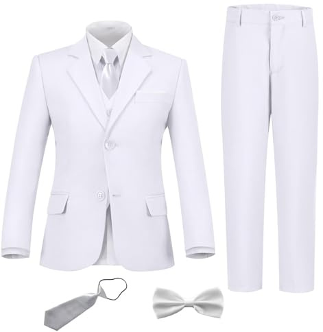 Fxzpiodi Suit for Boys Slim Fit Wedding Outfit Suit Size 2-20 Kids 6 Piece Tuxedo Solid Formal Dresswear of Jacket Vest Pants Shirt and Tie White 4