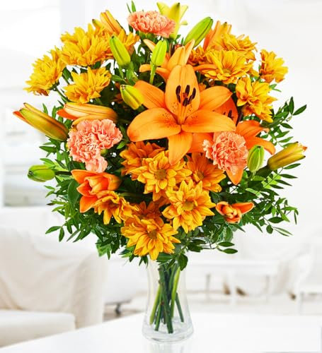 Naranja Elegancia - Ramo de Flores – Regalo Fresco para Cumpleaños o Día de la Madre – Arreglo de Lujo con Entrega al Día Siguiente – Sorpresa Elegante para Ella