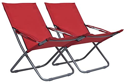KTHLBRH Klappbare Strandstühle 2 STK. Stoff Rot, Freizeitstühle Outdoor-Stühle Terrassenstühle Balkonstühle für Terrassen, Gärten, Decks