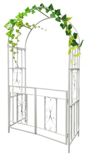 Arche De Jardin pour Plantes Grimpantes, Grande Pergola Tuteur en Métal, Arceau À Roses De Mariage Robuste, Arcade De Rosiers Treillis Tonnelle De Jardin avec Portillon W114xH210cm (Color : White)
